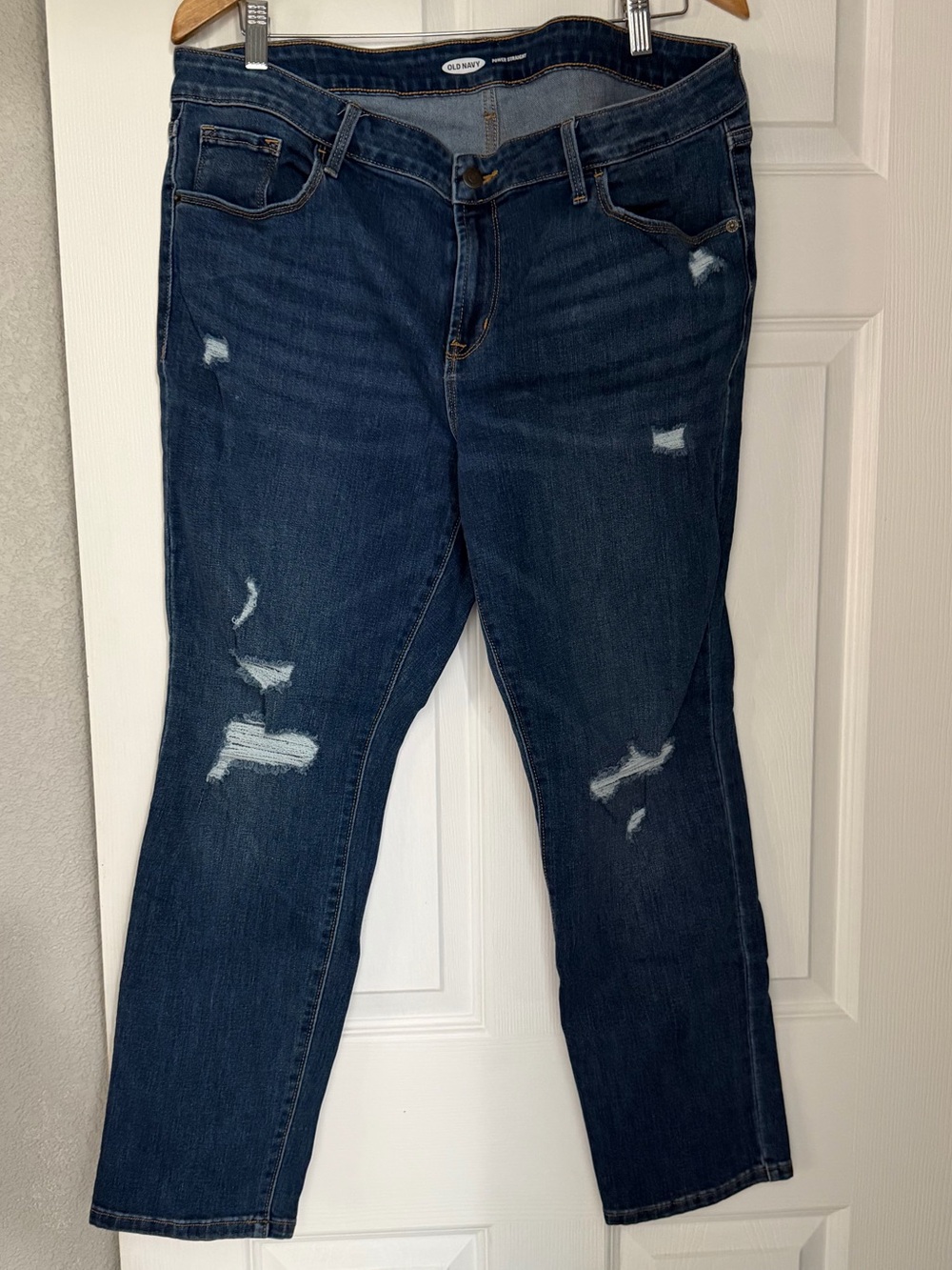 Old Navy Power Straight Dark Wash Denim with Distressing: Women's 16 Petite